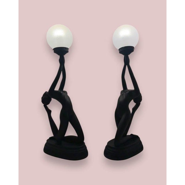 1980s Pair of Neo-Art Deco Nude Lady Figurine Lamps From the For Sale - Image 10 of 10