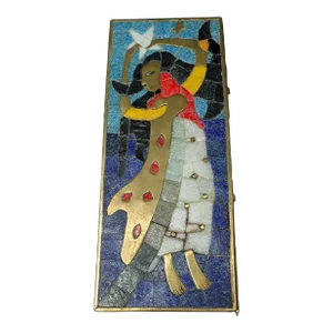 Mid 20th Century Salvador Teran Mexico Vintage Mid-Century Modern Brass Mosaic Tile Dancing Star Woman Box