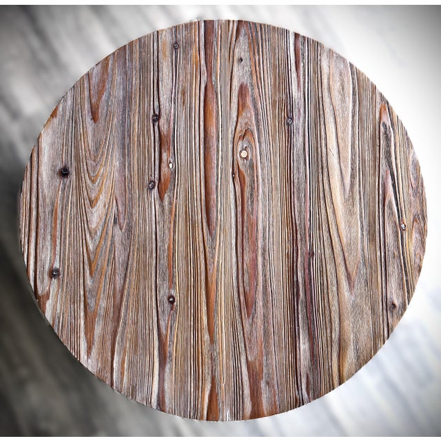 Dark Gray Transitional Reclaimed Wood & Distressed Wrought Iron Coffee & Side Tables Trio For Sale - Image 8 of 13
