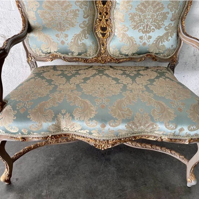 Damask Tufted Sofa Baroque Settee French Style Sofa For Sale - Image 4 of 10