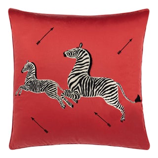 Scalamandre 22" x 22" Zebras Embroidered Pillow in Masai Red For Sale