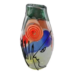 Mario Badioli Italy 1940 Signed Murano Art Glass Abstract Face Vase