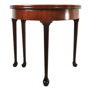 Vintage Queen Anne Solid Mahogany Wood Half Circle Demilune Gateleg Flip Top Console/Game Table