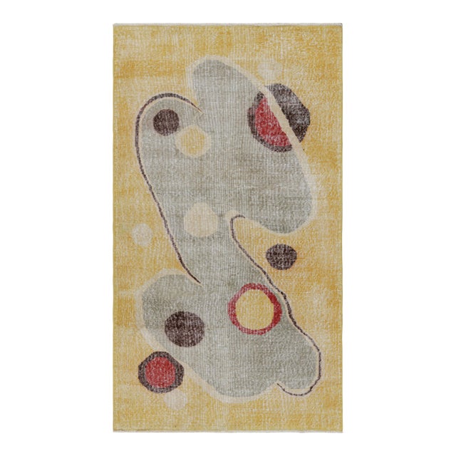1960s Vintage Zeki Müren Art Deco Rug in Yellow With Abstract Pattern From Rug & Kilim For Sale