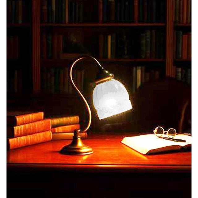 Black Vintage French Art Deco Adjustable Bronze and Opaline Glass Table Lamp, 1930s For Sale - Image 8 of 18
