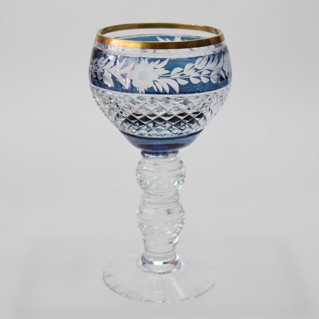 Antique Bohemian Multicolored Floral Cut to Clear Crystal Stemmed Glasses - Set of 4 For Sale - Image 4 of 7