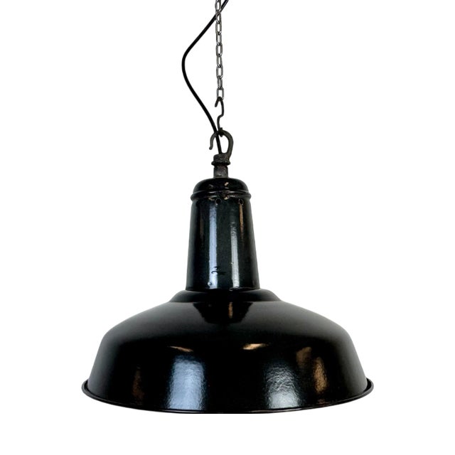 Industrial French Dark Grey Enamel Factory Pendant Lamp, 1960s For Sale