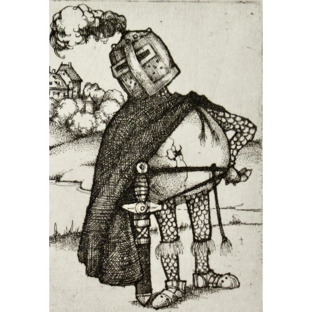 Gothic Charles Bragg Knight Looking At A Girl C. 1980 Reproduction Print For Sale - Image 3 of 6