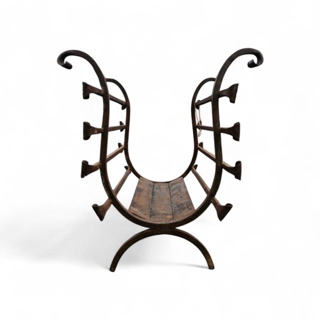 Vintage Black Wrought Iron Fireplace Log Holder, 1960s For Sale - Image 6 of 12