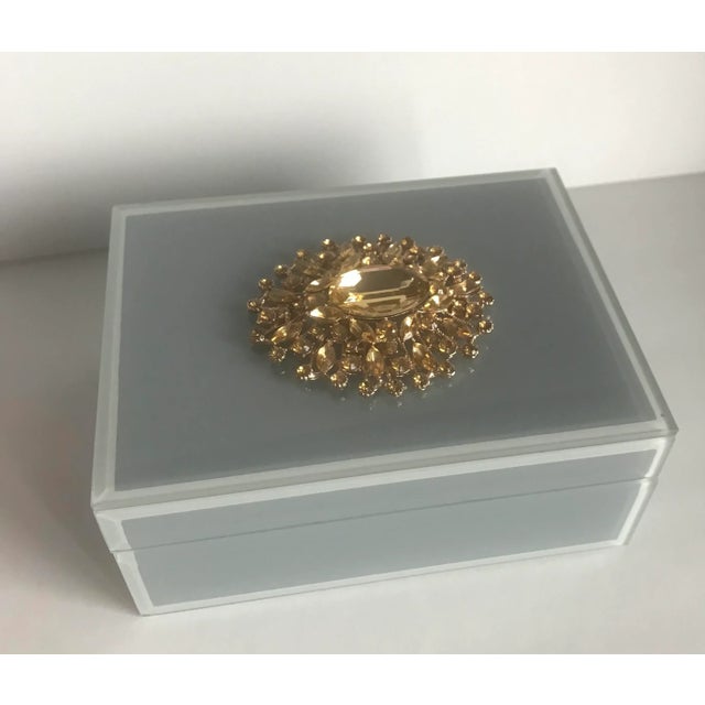 20 c century lucite jewelry box with brooch, velvet inside.