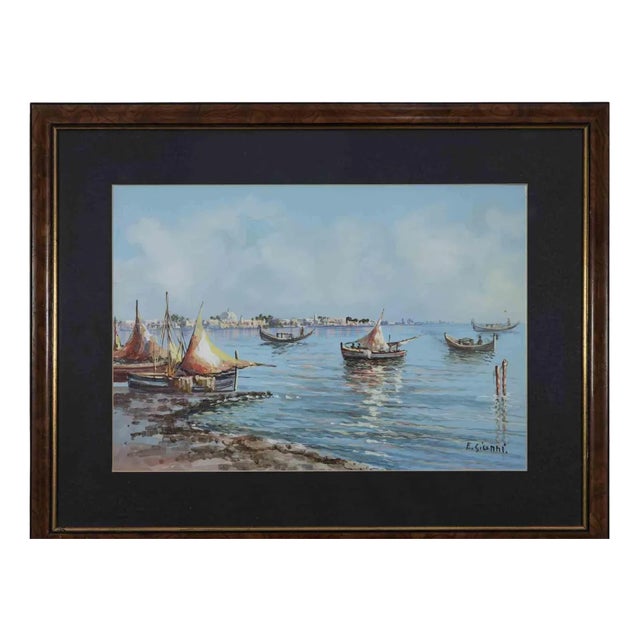 Ettore Gianni, Boats in the Sea, Gouache on Paper, Early 20th Century For Sale
