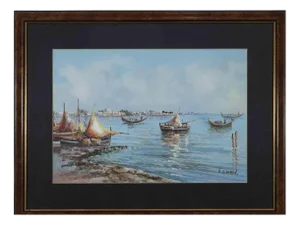 Ettore Gianni, Boats in the Sea, Gouache on Paper, Early 20th Century