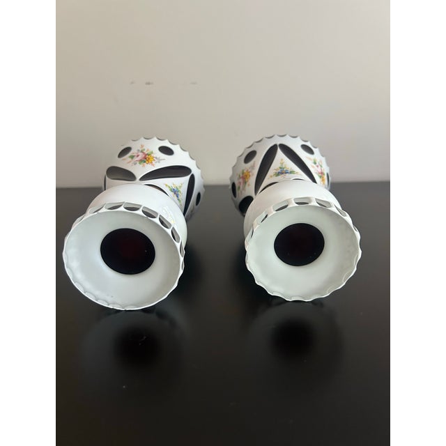 Glass Pair of Late 19th Century Bohemian Opaque Flashed Dark Red Glass Vases For Sale - Image 7 of 7