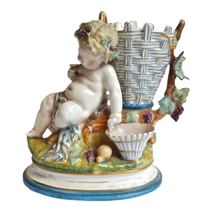 Majolica Antique Cherub Figurine Vase