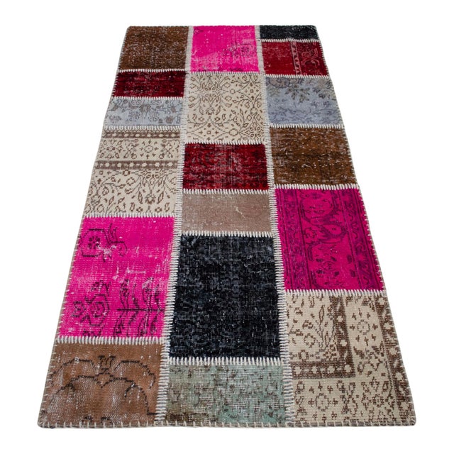 Textile Hand-Knotted Turkish Rug Handstitched Vibrant Pink & Red Floor Art Room Decor - 2'11" X 6'5" For Sale - Image 7 of 18