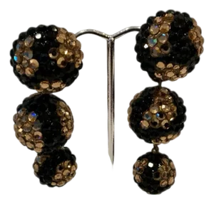 Vintage Richard Kerr 3 Ball Drop Gold and Black Crystal Dangle Clip on Earrings