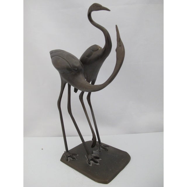 Bronze Crane Heron Egret Lovers Couple Statue Sculpture 15" For Sale - Image 4 of 9
