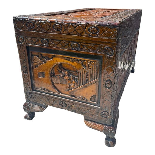 Brown Vintage Chinese Camphor Wood Hand Crafted Nesting Chests Tables- Set of 3 For Sale - Image 8 of 12