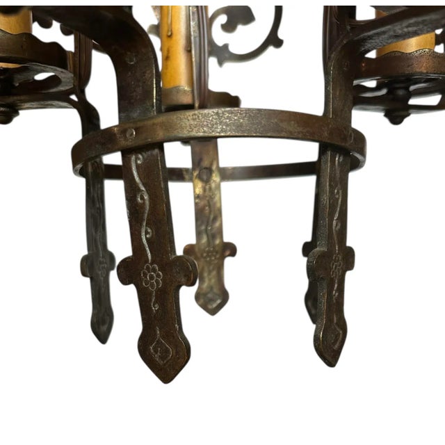 Spanish Revival Early 20th Century Spanish Revival Four Light Cast Bronze Chandelier For Sale - Image 3 of 3