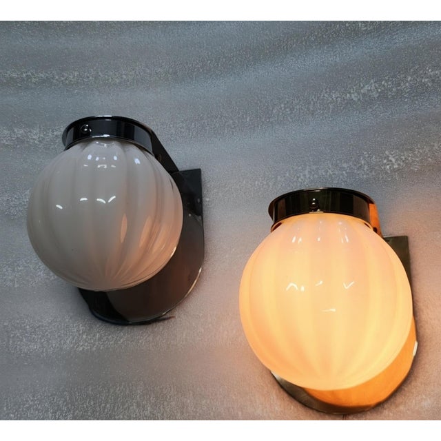 Pair Vintage Art deco light Old Lamp Wall Sconces Fixture Brass & Ribbed Milk Glass Shade Ship Light Lamp Excellent...