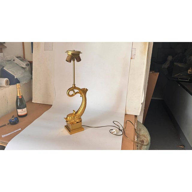 Large French Brass and Gilt Metal Fish Table Lamp, 1970s For Sale - Image 6 of 15