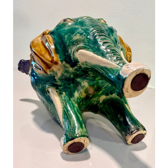 Vintage Sancai Glazed Ceramic Elephant Planter For Sale - Image 9 of 9