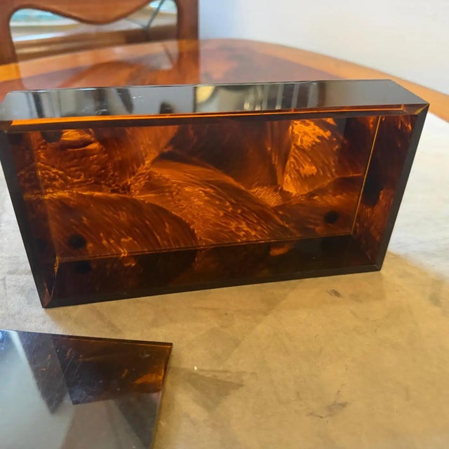 Amber 1970s Mid-Century Modern Faux Tortoiseshell Lucite Luxury Box Dior Home Style For Sale - Image 8 of 10
