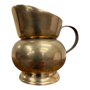 Vintage Brass Korean Pouring Vessel Pitcher With Etched