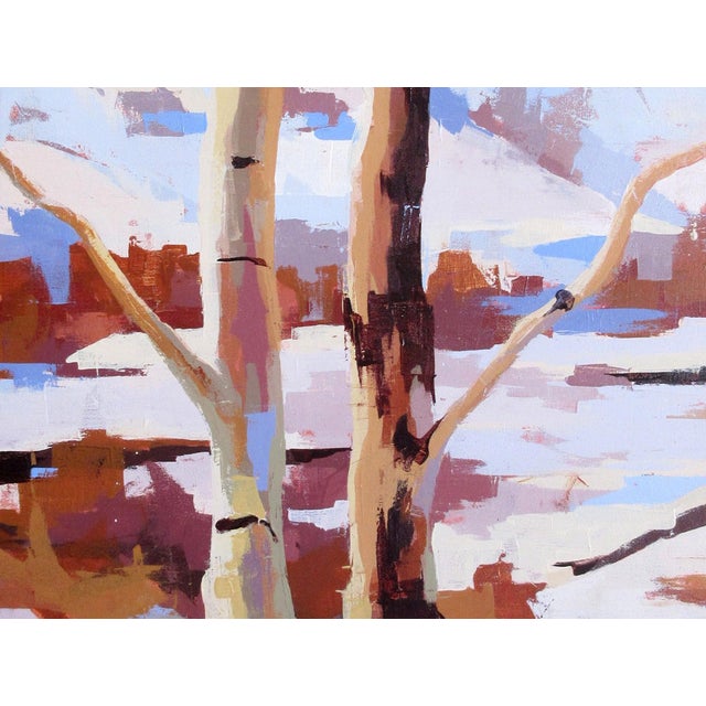 Accent by Hadley Rampton | Oil on Canvas Abstract depiction of tree trunks against a light background. For Sale - Image 4 of 4