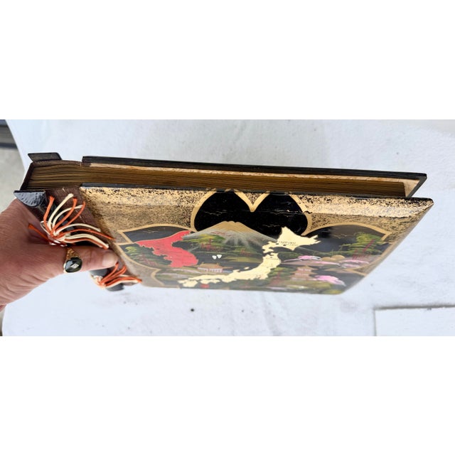 Vintage hand-painted lacquered abalone Asian photo book. Mid-20th-century photo album or scrapbook. Unused. Does have...