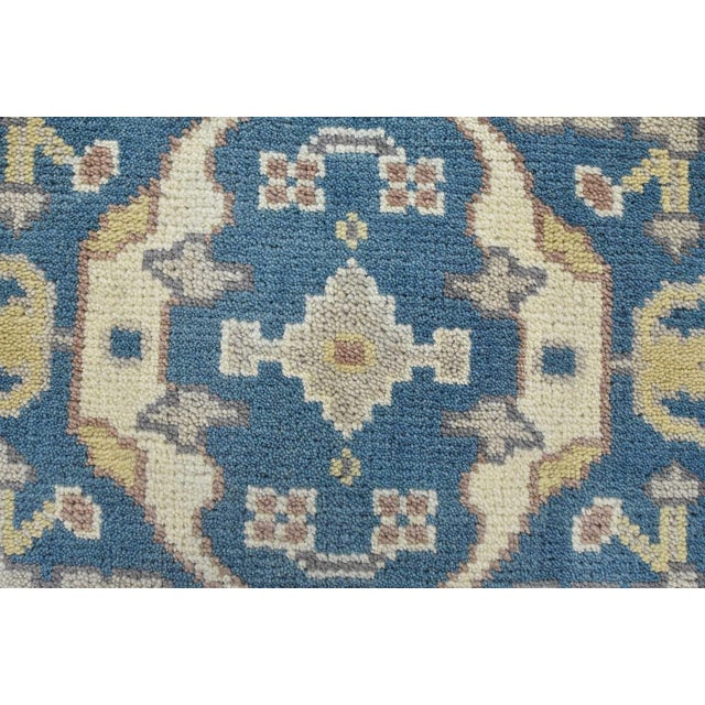 Blue Oushak Runner 2’7” X 9’10” Blue Wool Tribal Hand-Knotted Oriental Rug For Sale - Image 8 of 13