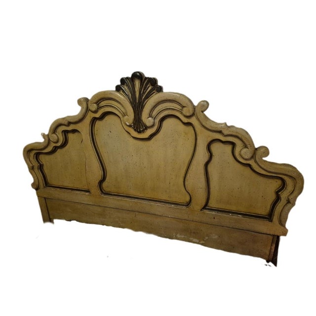 Art Deco Vintage Yellow-Wood Decor Full Sized Headboard For Sale - Image 3 of 3