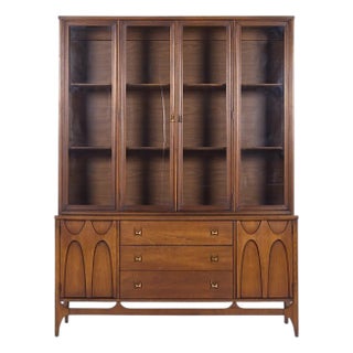 Broyhill Brasilia Mid Century Walnut Credenza and Hutch For Sale