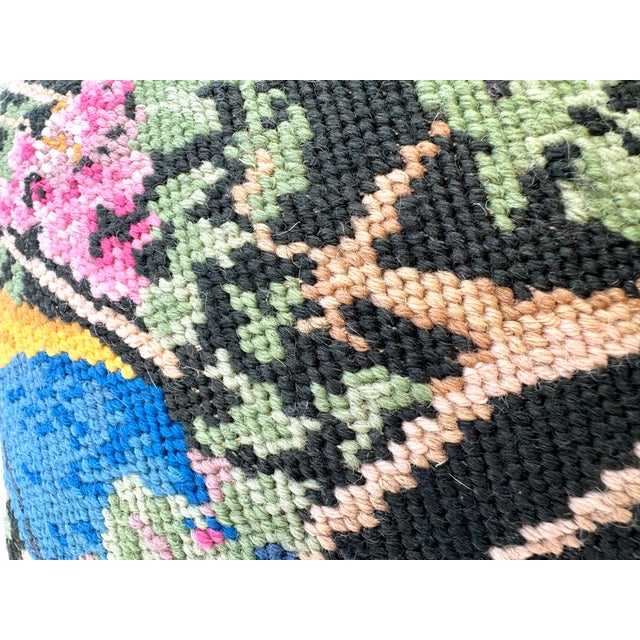 Traditional Mid Century Needlepoint Parrot Pillow With Velvet Back For Sale - Image 3 of 7