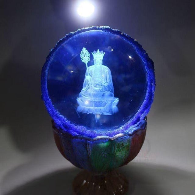 Asian Late 19th Century Buddhist Relic Sphere With Ksitigarbha, 1520g, Blue Crystal Ball For Sale - Image 3 of 6