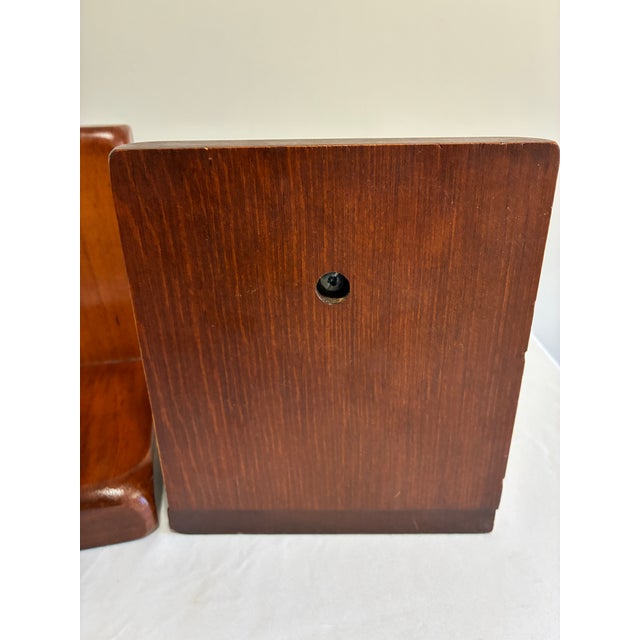 Mid 20th Century Vintage Wood Bookends With Brass Ring Pull Hardware, Pair For Sale - Image 5 of 8