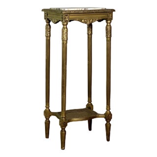 20th Century French Louis XVI Tall Carved Gilt Pedestal Stand With Marble Top For Sale