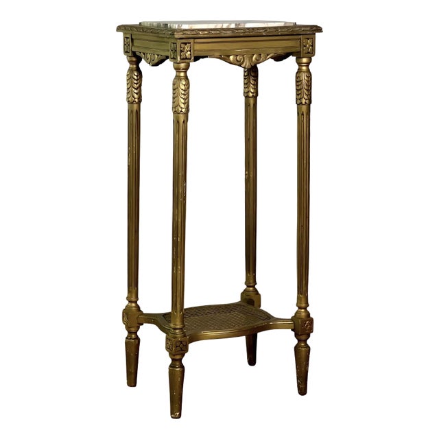 20th Century French Louis XVI Tall Carved Gilt Pedestal Stand With Marble Top For Sale