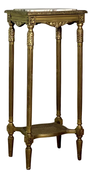 20th Century French Louis XVI Tall Carved Gilt Pedestal Stand With Marble Top