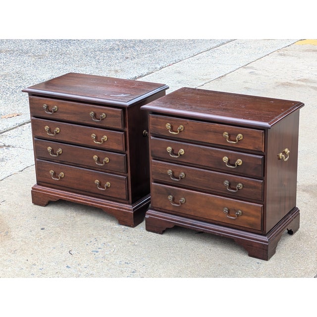 Vintage Pair of Georgian Style Cherry Wood Small Chest of Drawers / Nightstands For Sale - Image 15 of 15