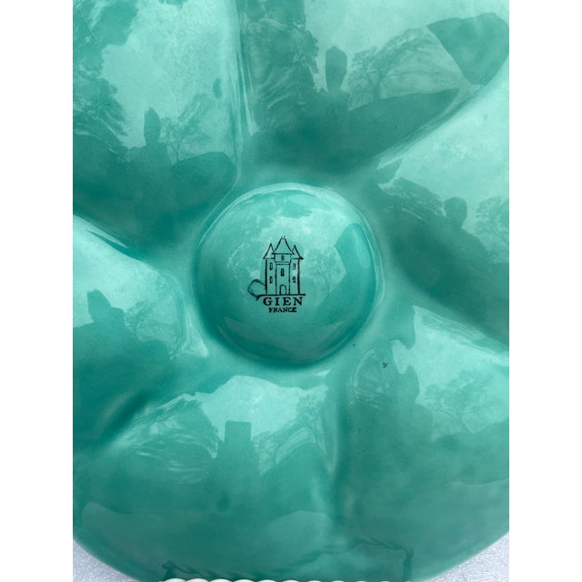 1940s French Gien Turquoise Majolica Oyster Plate For Sale - Image 12 of 14