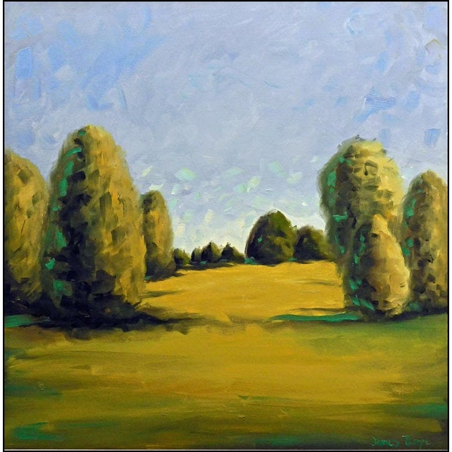 Impressionist James Thorpe Blue Sky Hand Signed Mix Media Landscape For Sale - Image 3 of 6