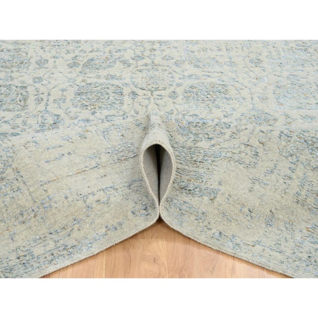 Transitional 2010s Gray With Touches of Blue, Jacquard Hand Loomed Wool and Plant Based Silk, Tabriz Design, Oriental Rug For Sale - Image 3 of 13