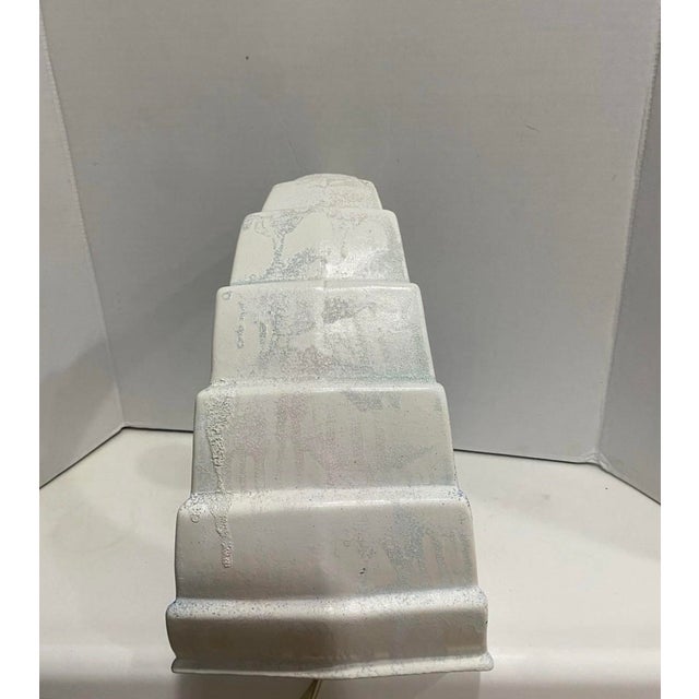 1980s 1980s Art Deco Revival Blue and White Ceramic Wave Lamps For Sale - Image 5 of 6