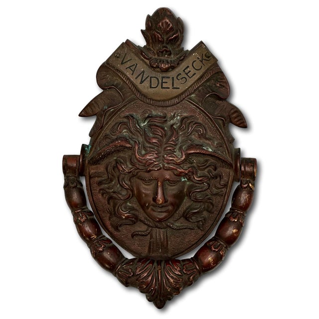 Large Size - Outstanding Authentic Antique Victorian Solid Bronze Medusa - Gorgon Door Knocker Circa Late 19th Century For Sale - Image 4 of 17