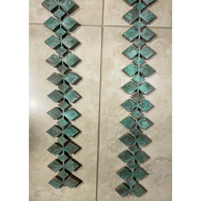 1960s Pair of Vintage Architectural Bronze Diamond-Pattern Rain Chains/Wall Hanging For Sale - Image 5 of 15