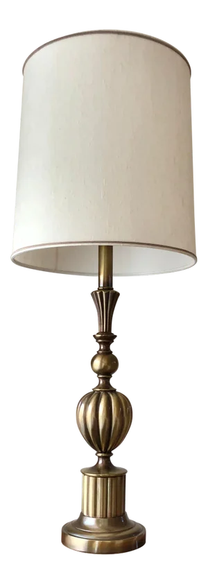 Circa 1960 Hollywood Regency Satin Brass Lamp Attributed to Stiffel - Lampshade Included