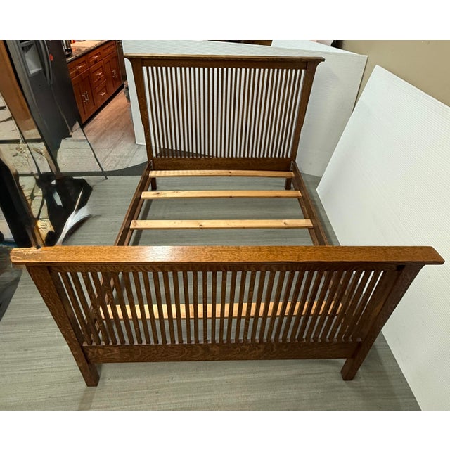 Full Size Arts & Crafts Oak Wood Bed-Frame For Sale In San Francisco - Image 6 of 12