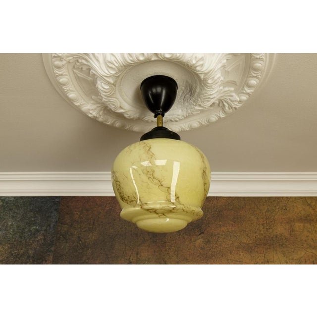 Art Deco Ivory and Brown Marbled Glass Pendant Light, Germany, 1930s For Sale - Image 4 of 18