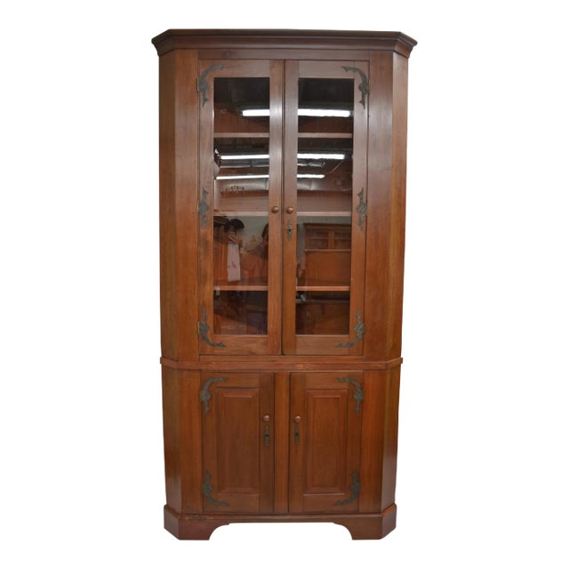 Large Cherrywood Glazed Corner Cupboard For Sale
